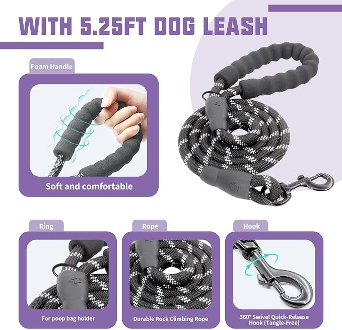 AUROTH Dog Harness for Large Dogs No Pull Tactical Harness and Leash Set | with Leash Clips, LED light clip, Breathable Mesh Padded No Choke, Easy Walking and Training, Purple, Large
