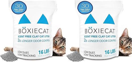 Boxie® Unscented 30 Day Natural Odor Control Cat Litter, 16lb Clumping Clay Kitty Litter (Pack of 2)