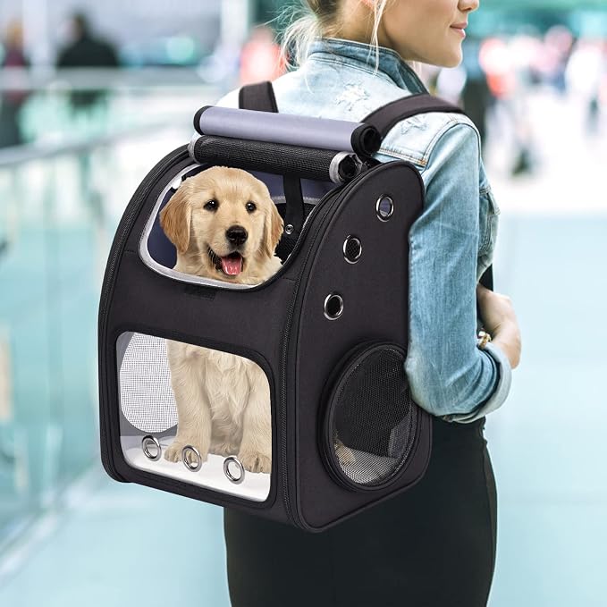Expandable Cat Backpack Carrier for Small Cats & Pets Up to 18 lbs | Large Space Cat Backpack with Ventilated Breathable, Airline Approved Portable Travel Pet Backpack for Hiking/Camping/ Vet