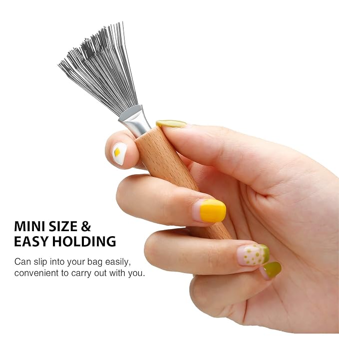 Boao Hair Brush Cleaner, 2 Pieces Mini Hair Dirt Remover Brush with Metal Wire Rake, Wooden Handle for Home and Salon Use(Handle with Groove) | Hair Brush Cleaner Tool，Comb Rake Cleaning Kit, Removes Hair Lint Dirt, Grooved Grip Handle, Salon Home Use