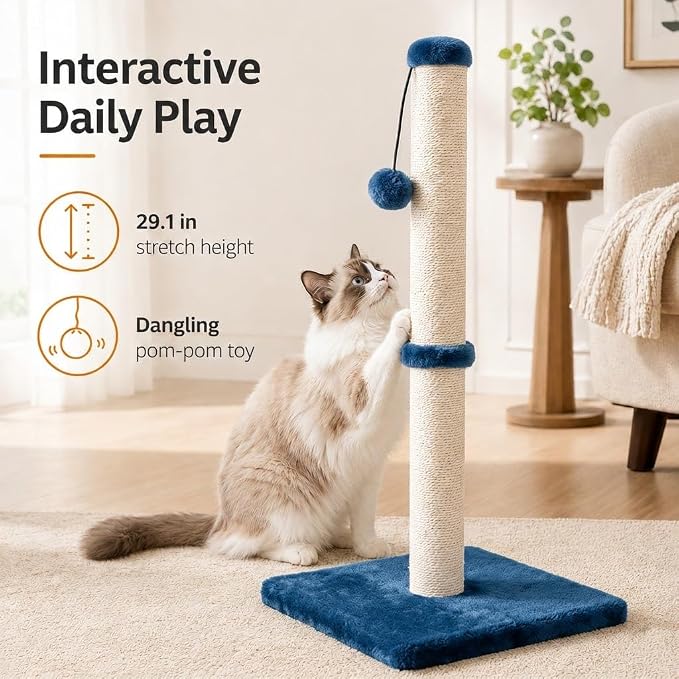 Dimaka 29" Tall Cat Scratching Post, Claw Scratcher with Sisal Rope and Covered with Soft Smooth Plush
