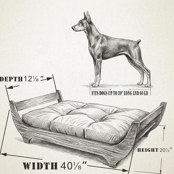 PERUGINA Wood Elevated Raised Dog Bed Frame Mat Set,WoodPattern,60 lb | Trainer Recommended DutchDesign Sturdy Attractive Dog Sofa Couch Furniture
