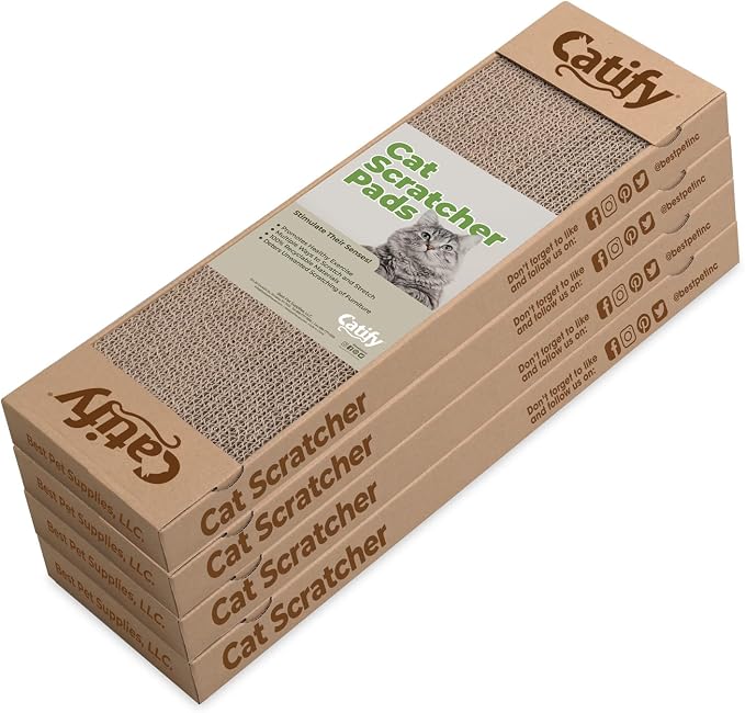 Best Pet Supplies Catify Cat Scratcher, Fun Interactive Scratchers, Posts, Poles, Claw Safe, Furniture Saver Indoor Play Support Natural Cat Behaviors Heavy Duty - Narrow (4 Pack)