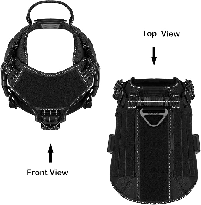 ICEFANG Tactical Dog Harness for Medium Dogs,Reflective No Pull Dog Vest | with Control Handle,Adjustable,Front Hook,2 Leash Clips,Soft Padded,MOLLE Panel,Black,Medium