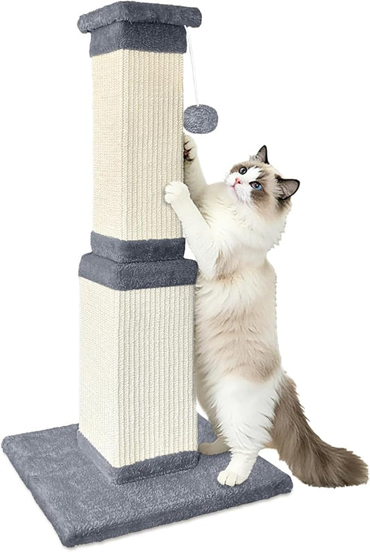 Cat Scratching Post, 32 Inch Cat Scratching Posts for Large Cats, Scratching Posts for Indoor Cats Adults, Cat Scratch Post with Nature Sisal, Light Gray