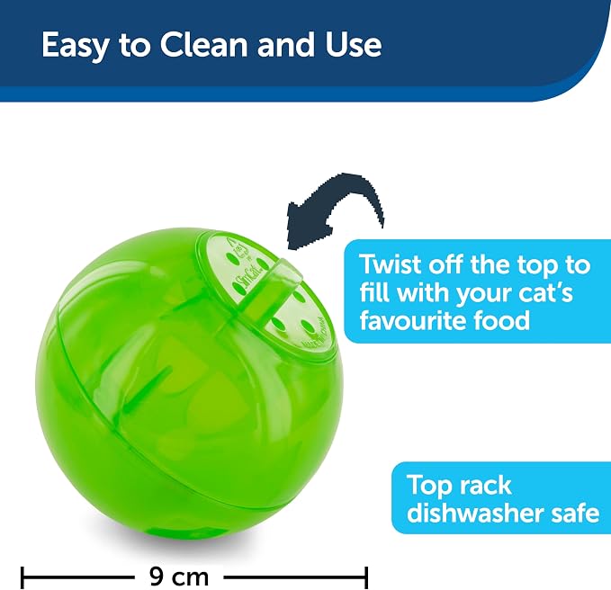 PetSafe Slimcat Feeder Ball Cat Toy, Green | Interactive Puzzle Game for Your Cat, Adjustable Openings Control Portion & Feed Speed, Slows Fast Eaters, Improve Digestion