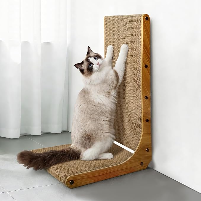 Cat Scratcher, 23 inch L Shape Cat Scratching Pad for Indoor Cats, Durable Sustainable Cardboard Scratcher, Recyclable Vertical Cat Scratch Pad to Protect Furniture, Small
