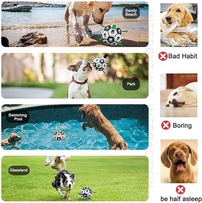 Amasiver Dog Soccer Ball Toys, 9'' World Cup Dog Soccer Ball with Straps, Dogs Birthday Gifts, Water Toy, Herding Ball, Durable Balls for Large XLarge Pet, Outdoor Dog Toy (9 Inch-XLarge)