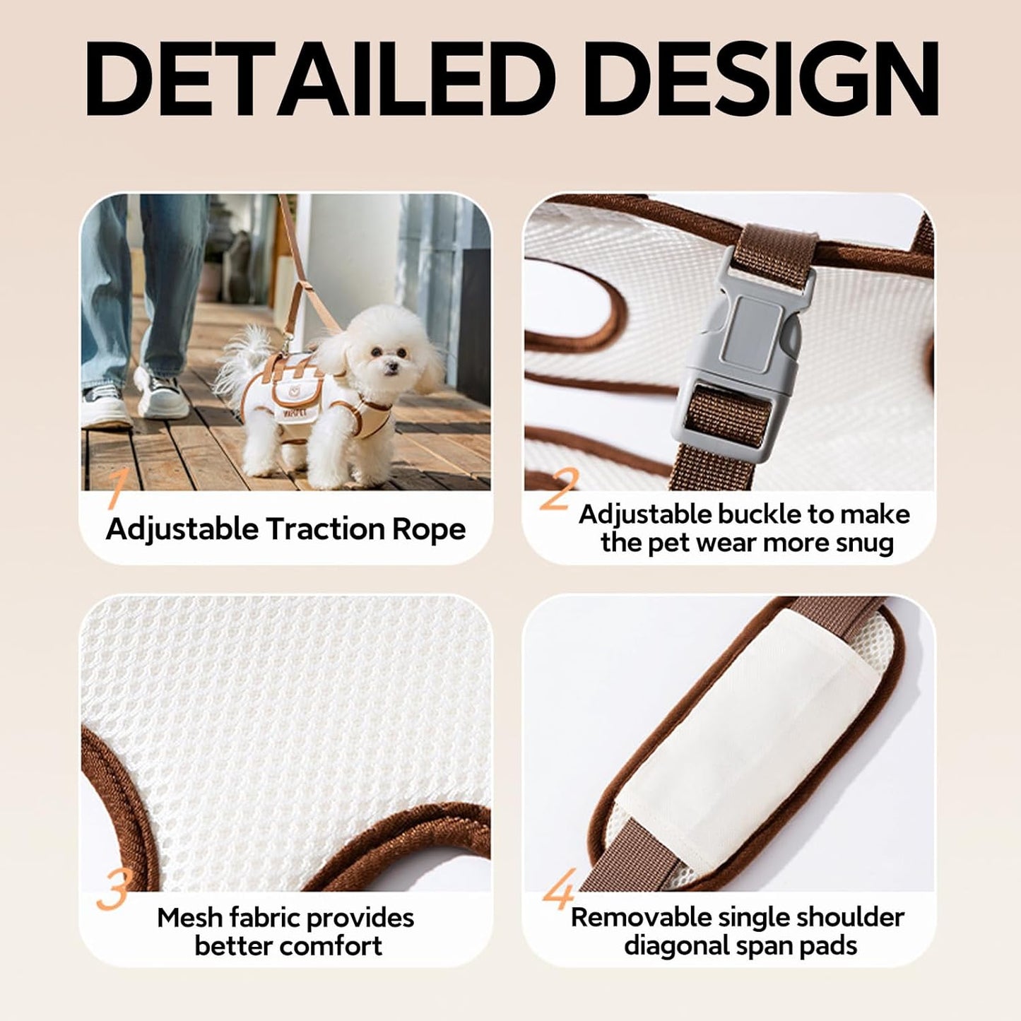 Portable Breathable Pet Carrier Sling & Backpack for Dogs & Cats, Adjustable Full-Body Harness with Traction Leash, Crossbody & Car-Friendly (XL)