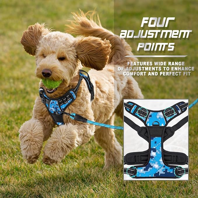 BARKBAY Dog Harness No Pull for Small Sized Dog Front Back Clips,Dog Vest | Soft Padded No Choke With Handle,Easy On&Off,Adjustable Reflective For Walking Training Running(Blue Camo,XS)