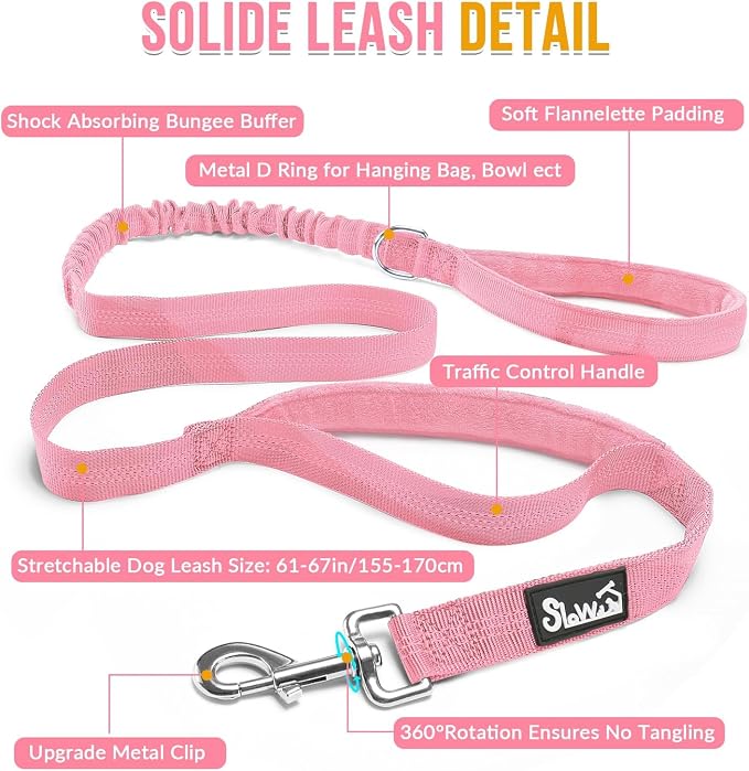 SlowTon No Pull Dog Harness with Front Clip - Heavy Duty, Soft Padded | Neck & Chest Adjustable, Tactical Pet Vest and Leash Set for Large Medium Sized Dogs, for Easy Walk & Training, Pink L