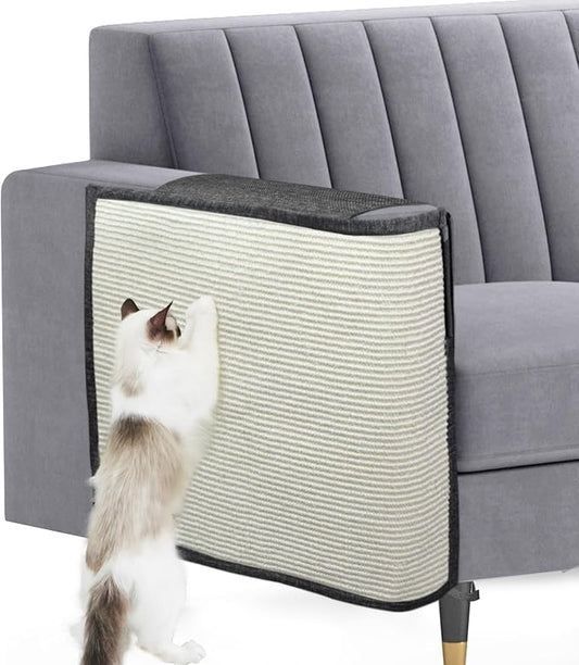 Upgraded Cat Scratch Furniture Couch Protector with 27.6’‘L*19.6’‘W Natural Sisal for Protecting Large Area Couch Sofa Chair,Couch Corner Cat Scratcher(Dark Grey/Right Handed)