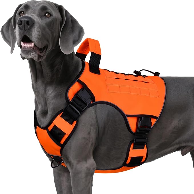 Orange Tactical Dog Harness for Extra Large Dogs,No Pull Dog Harness | Heavy Duty with Handle,Adjustable Reflective,Military K9 Style,Big Size Dog Vest,for Great Danen,for Walking Running Hunting