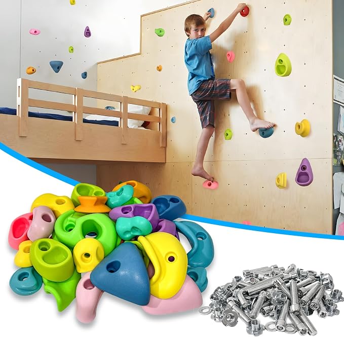 45 PCS Rock Climbing Wall for Kids,Rock Wall Climbing Holds,Adults Climbing Wall Grip Kits Holds Up to 230 lbs for Outdoor Indoor Home Playground Climbing Holds（Pastel Color）