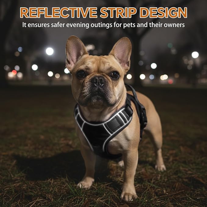 Heavy Duty Tactical Dog Harness, No Pull Dog Vest Harness with Handle & Front Clip, Reflective Soft Padded, Hook and Loop Panel, Dog Vest for Walking, Service Training, Black, Large