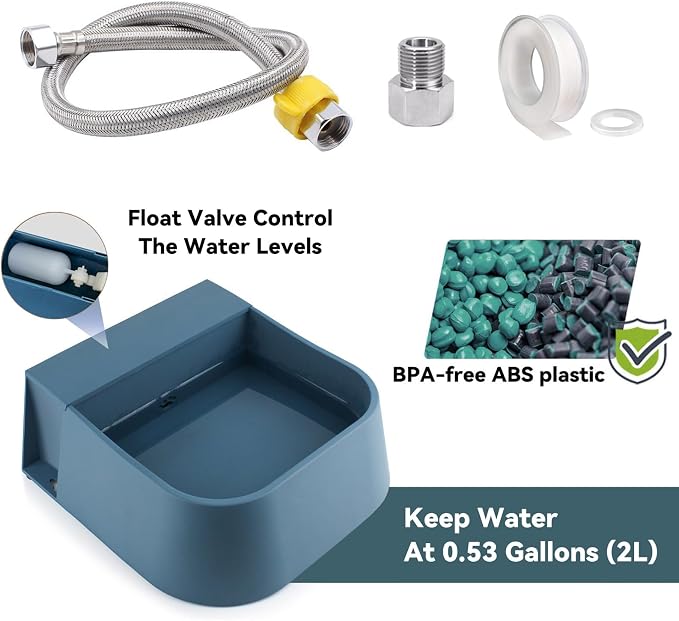 Enjoying Automatic Dog Water Dispenser with 59" Metal Water Pipe, Auto Fill Dog Water Bowl for 3/4" or 1/2" Male End Faucet, Large Automatic Waterer for Dogs Cats Chicken Pigs Livestock