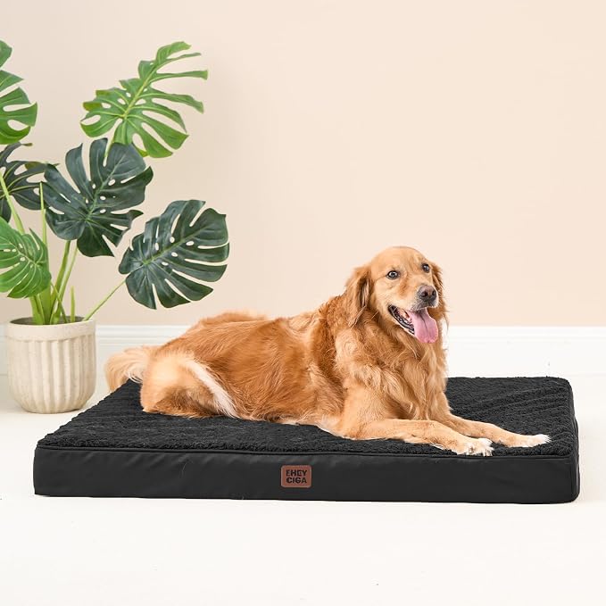 EHEYCIGA Orthopedic Dog Bed Large with Removable Washable Cover, 50IN Black | Egg Crate Foam Support, Durable Oxford fabric, Non-Slip Bottom, Machine Washable, Soft Waterproof Plush Pet Bed Mat For Crate