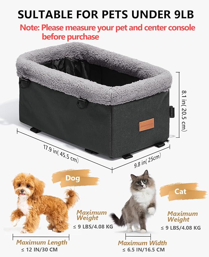BurgeonNest Center Console Dog Car Seat for Small Dogs up to 9 lbs, Grey