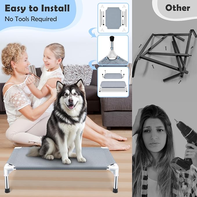 Elevated Dog Bed, Raised Dog Bed for Large Dogs, Cooling Dog Cots Beds | Outdoor Elevated Dog Bed, Dog Cots Beds for Large Dogs, Portable Cooling Raised, for Indoors, Outdoors, 39"L x 28"W x 6.5"H