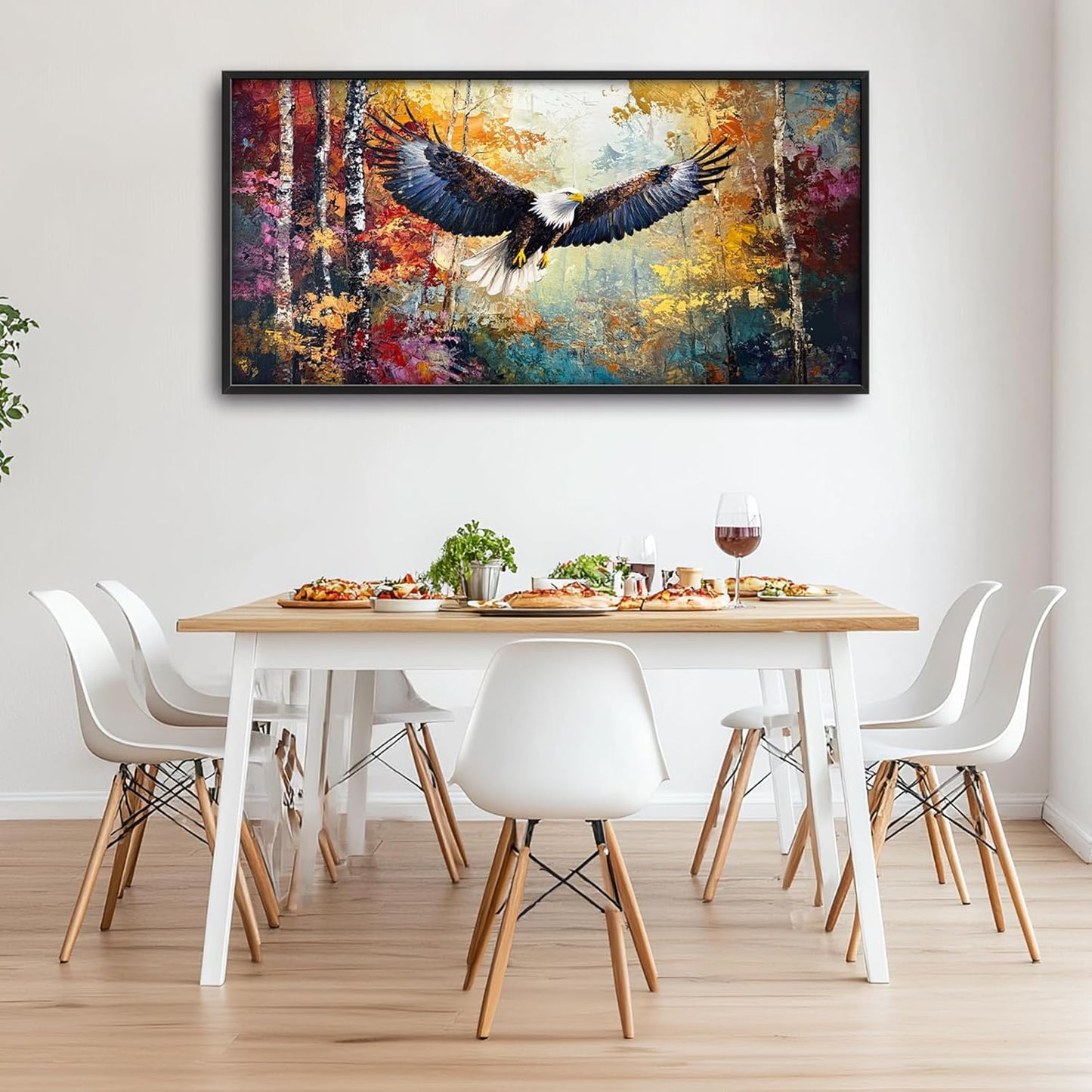 Extra Large Framed Bald Eagle Wall Art,Abstract Colorful Forest Wall Decor,Autumn Fall Forest Pictures for Living Room,Canvas Print Painting Modern Artwork Bedroom Office Home Decor 60L x 30W