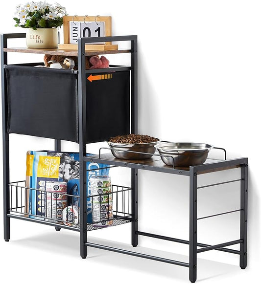 VEVOR Pet Feeding Station with Storage, 4 Height Adjustable Elevated Dog Bowl, Dog Bowls Stand with Toy Bin Basket, Raised Feeding Station Cabinet, Pet Storage Organizer for Large Medium Small Dogs