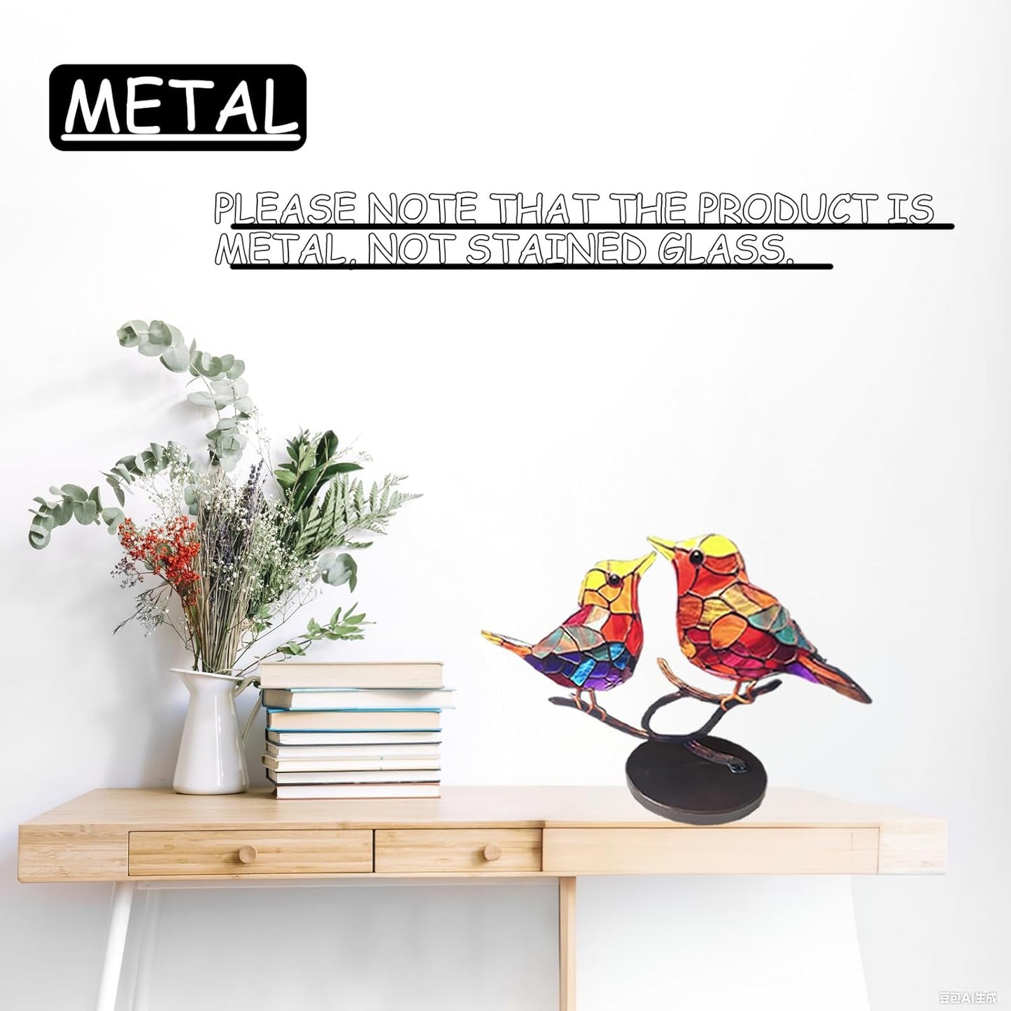 2Birds on a Branch, Metal Desktop Plane Shape Decorations, Home Bird Decorations for Office, Window, Aviary, Garden, Gifts for Bird Lovers, Boxed Set.