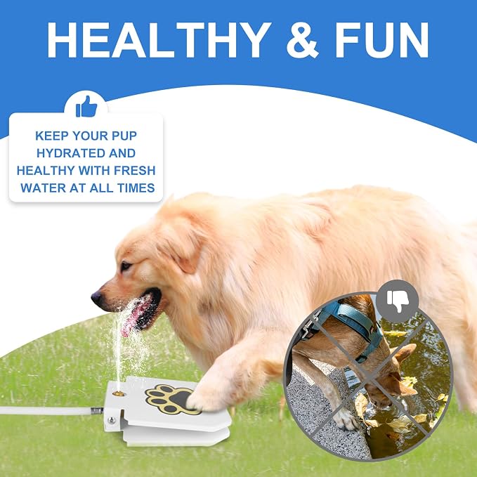 Dog Water Fountain Step On,Outdoor Paw Activated Drinking Pet Dispenser,Dog Water Sprinkler with 39.4" Hose for Drinking Fresh Water,Upgrade Copper Valve Set