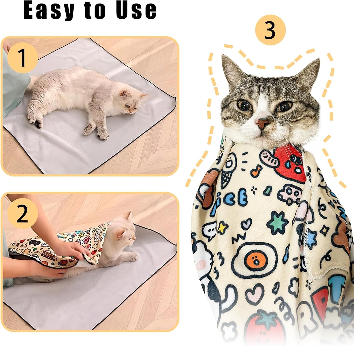 35.4" Cat Grooming Wrap,Self-Adherent Cat Wrap for Cutting Nails,Anti-Escape Cat Swaddle Wrap,Multifunctional Anti-Scratch Cat Restraint Wrap for Medicine,Nail Clipping,Ear Cleaning(Within 22lbs)
