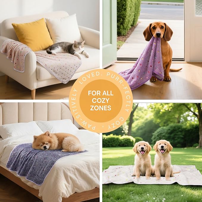 1 Pack 6 Blankets Dog Cat Soft Fluffy Fleece Pet Blanket Warm Cute Print Design Puppy Kitten Blanket Doggy Dot Small(23"x16")