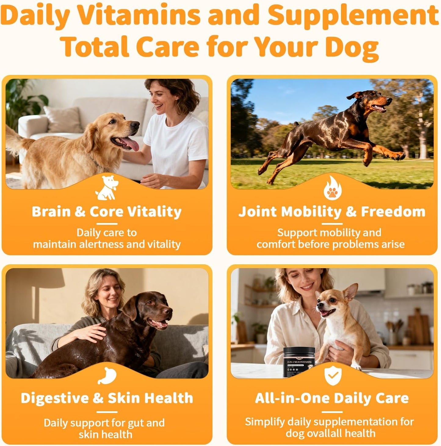 25-in-1 Dog Multivitamin Chews – All-in-One Daily Vitamins & Supplements for Dogs, Joint Support with Glucosamine MSM, Omega-3 Skin & Coat, Gut, Heart & Brain, All Breeds & Ages, Chicken, 90 Ct