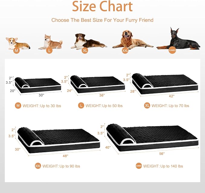 Orthopedic Large Dog Bed Pillow Pet Sofa Bed 36''X24'' Black | Egg-Crate Foam Pet Couch Large Sized Dog, Waterproof Removable Washable Cover,Furry Puppy Crate Mat With Nonskid Bottom
