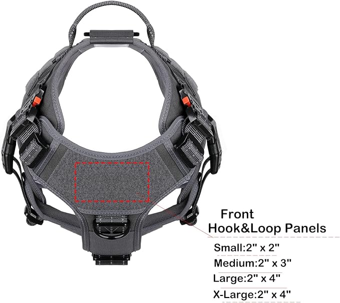 ICEFANG Tactical Dog Harness for Large Dogs,Reflective No Pull Dog Vest | with Control Handle,Adjustable,Front Hook,2 Leash Clips,Soft Padded,MOLLE Panel,Grey,Large