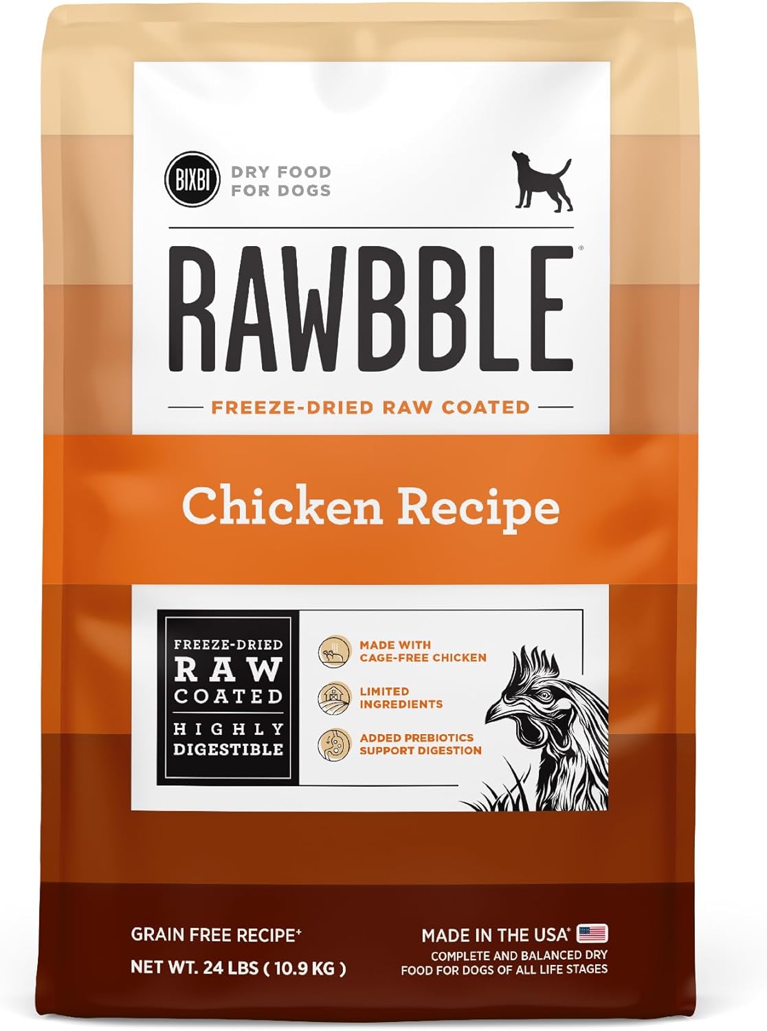 BIXBI Rawbble Dry Dog Food, Chicken, 24 lbs - USA Made with Fresh Meat - No Meat Meal & No Corn, Soy or Wheat - Freeze Dried Raw Coated Dog Food - Minimally Processed for Superior Digestibility