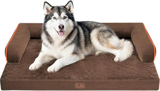 Orthopedic Waterproof Dog Bed with Bolster for Extra Large Size Dogs | Pillow Support for Neck Relief, Egg Crate Foam, Waterproof Liner, Anti-Slip Bottom, Removable Bolster Cover, 48 x 33 Inch