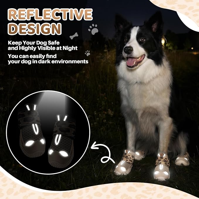 SlowTon Dog Shoes for Large Small Medium Dogs - Breathable Dog Boots for Summer Hot Pavement, Paw Protector for Outdoor Walking Winter Snow, Anti-Slip Rubber Dog Booties for Hardwood Floor (LP BG, 5)
