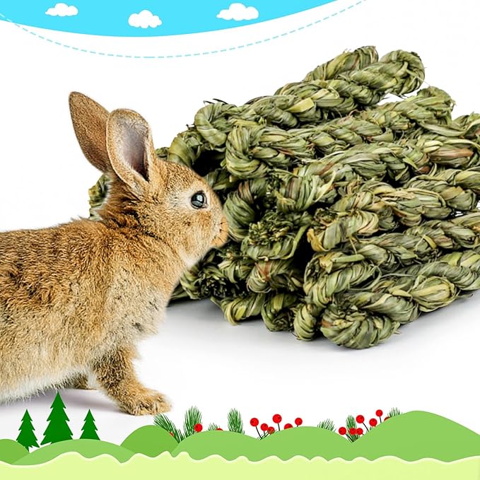 25pcs Rabbit Timothy Hay Toy for Bunny Small Animal Treats Natural Grass Stick Chew Toys Snacks Molar Teeth Grinding for Guinea Pigs Chinchillas Hamsters