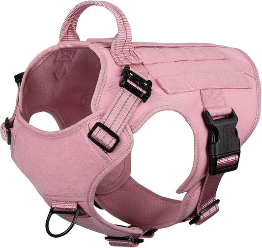 ICEFANG Tactical Dog Harness for Small Dogs,Reflective No Pull Dog Vest | with Control Handle,Adjustable,Front Hook,2 Leash Clips,Soft Padded,MOLLE Panel,Pink,Small