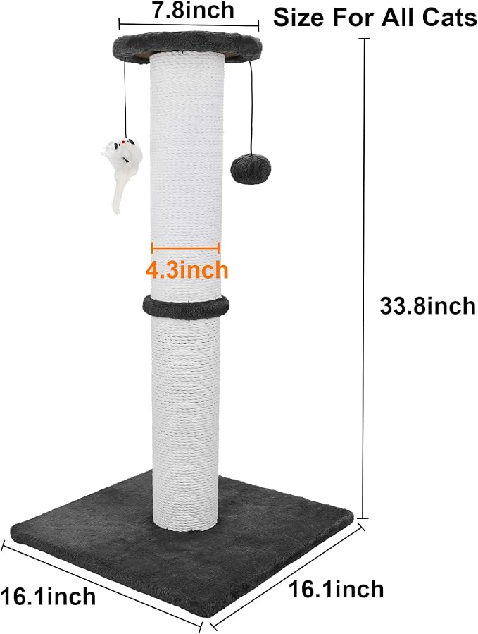 Cat Scratching Post 34 Inches Heavy Duty and Thicker Cat Scratching Post Cotton Rope with Hanging Ball and Mice Scratching Post for Indoor Cats and Adult(Black)