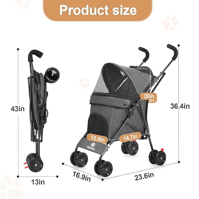 3 in 1 Pet Stroller for Small Dogs and Cats, Foldable Pet Stroller with Cats and Dogs Jogger Travel Strollers, 4 Wheels, Breathable Mesh, Large Capacity, Easy to Carry (Dark Grey)