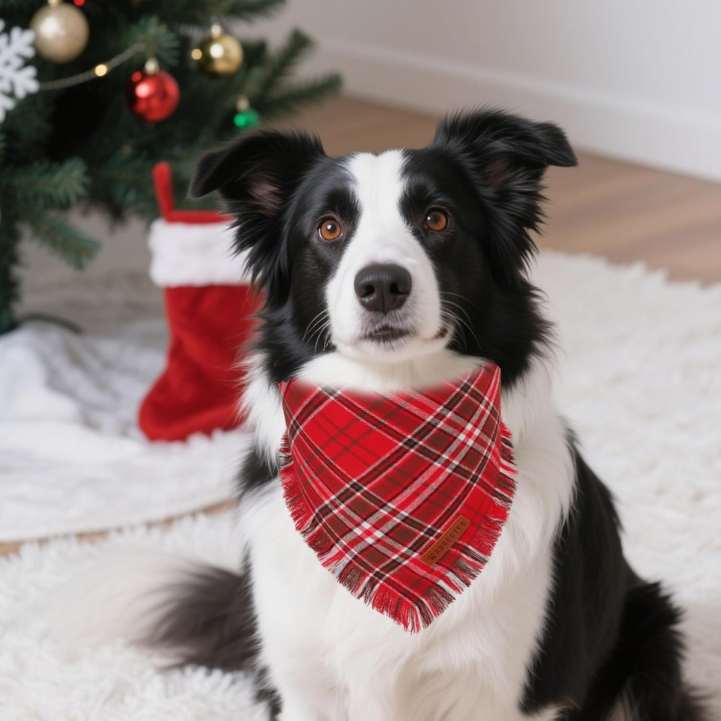ADOGGYGO Christmas Dog Bandanas with Tassels Edges, Stylish Red Plaid Xmas Scarf, Multiple Sizes, Christmas Bandanas for Extra Large Dogs (X-Large)