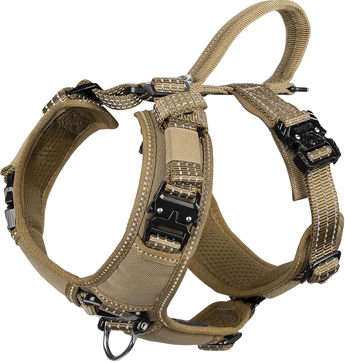 ICEFANG Dog Halter Harness with Metal Buckles,Dog Strap Vest for Small Dogs | Control Handle,Summer-Cooling,Reflective,Front Hook,Adjustable,Soft Padded,No Pull,Brown,Small
