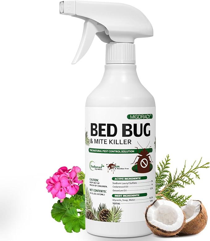 Natural Bed Bug Spray 16oz, Non-Toxic Sprayer, Plant-Based Bedbug & Dust Mite Repellent, Safe for Family & Pets, Fast-Acting Treatment for Bed Bugs, Mites