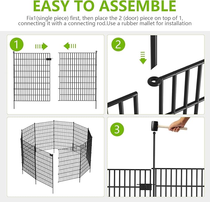 Toolterritary 10 Panels No Dig Garden Fence with Gate, 32 in(H) X24.2 ft(L) Metal Fence Panels, Thickened Rustproof Garden Fencing, Animal Barrier Fence for Dogs, Rabbits, and Patio