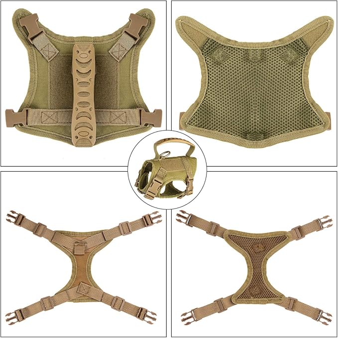 Tactical Nylon Adjustable Dog Vest Harness Comfy Mesh Padding Puppy Vest with Quick-Release Buckle and Rubber Handle for Small Dog/Big Cat