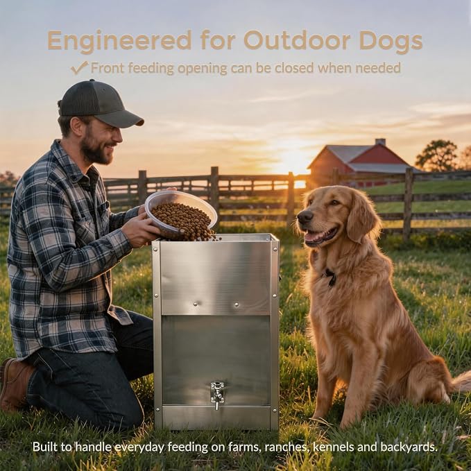 Automatic Dog Feeder Large Breed Kennel, Gravity Dog Feeder 25 Lbs | Dual Lock Secure Prevent Overeating, Viewing Window & Side Handles Ease to Refill Move, Suit Medium & Large Dogs, Farm
