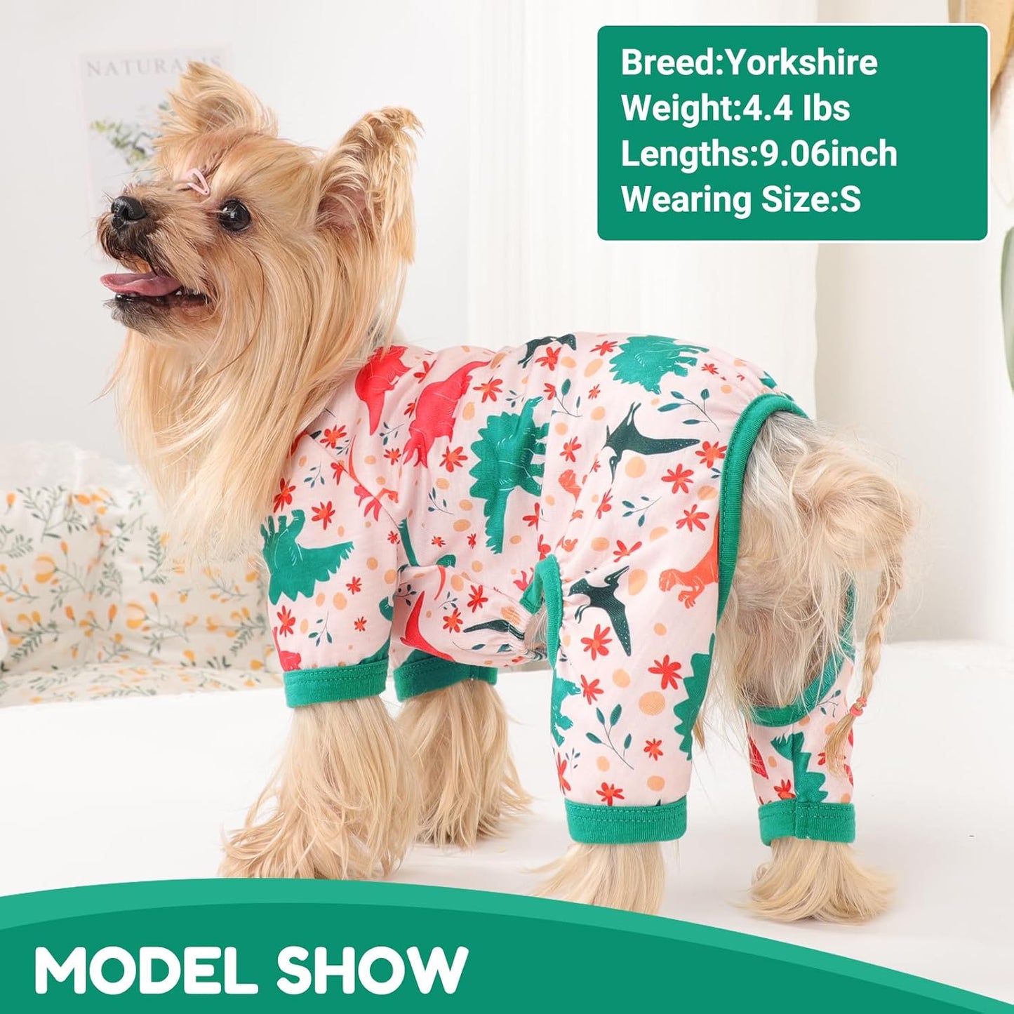 Dog Pajamas Small Sized Dogs Stretchable Summer Dog Clothes Pjs 4 Legs Girl Boy Cute Soft Puppy Outfits Doggie Cat Jammies Jumpsuit Sleeper for Pet, Dinosaur, M