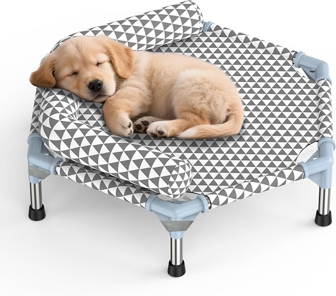 Kuntrust Orthopedic Dog Bed for Small Dogs，U-Shaped Bolster ，Up to 75 lbs | 6-Sided Design，Elevated Dog bed，Breathable Fabric, Dual-Layer Cotton, Stainless Steel Frame, Anti-Slip Feet