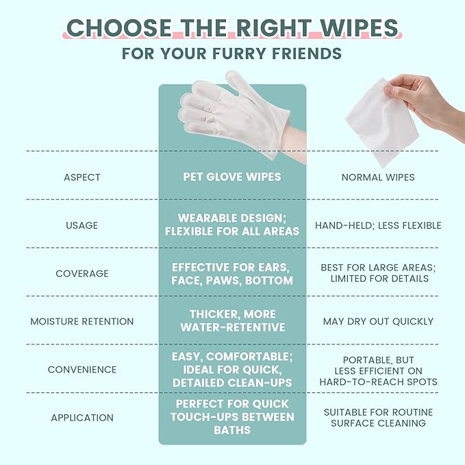 IMMHABI 50 PCS Pet Glove Wipes for Paws and Butt Large Puppy Wipes for Dogs Face and Body Dog Wipes Cleaning Deodorizing Cat Wipes Cleaning Fur and Butt Doggie Wipes Doggy Wipes Bum Dog Ear Wipes