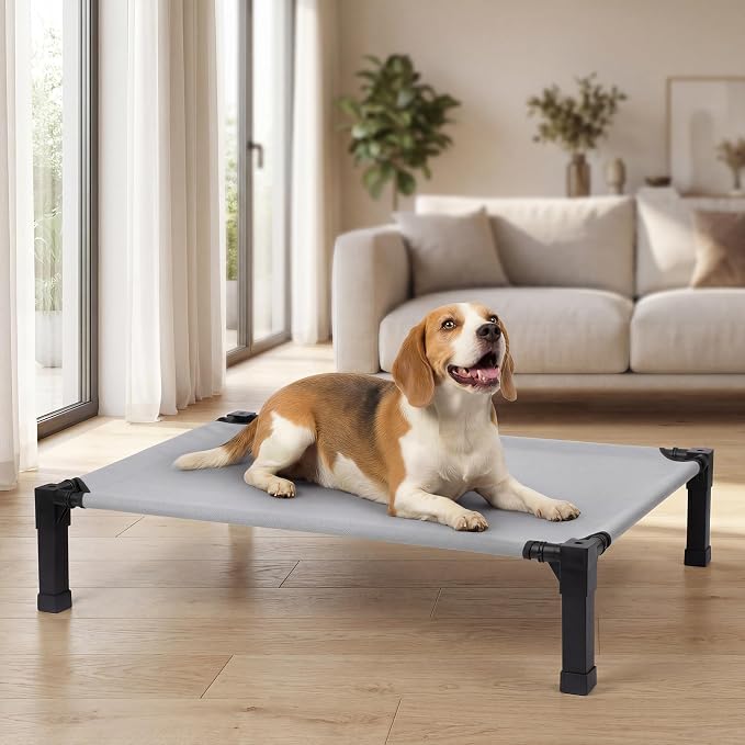 Elevated Outdoor Dog Bed, Raised Dog Bed with Steel Framed 42in | Cooling Elevated Pet Cot with Non-Slip Feet, and Waterproof, Washable, Breathable Teslin Mesh