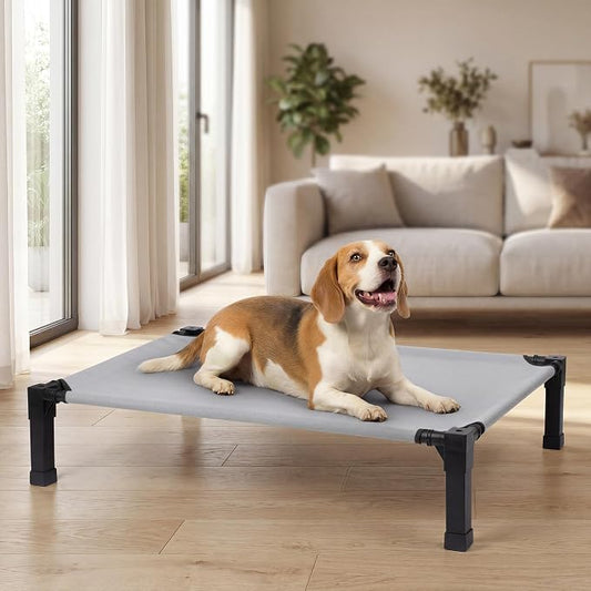 Elevated Outdoor Dog Bed, Raised Dog Bed with Steel Framed 42in | Cooling Elevated Pet Cot with Non-Slip Feet, and Waterproof, Washable, Breathable Teslin Mesh